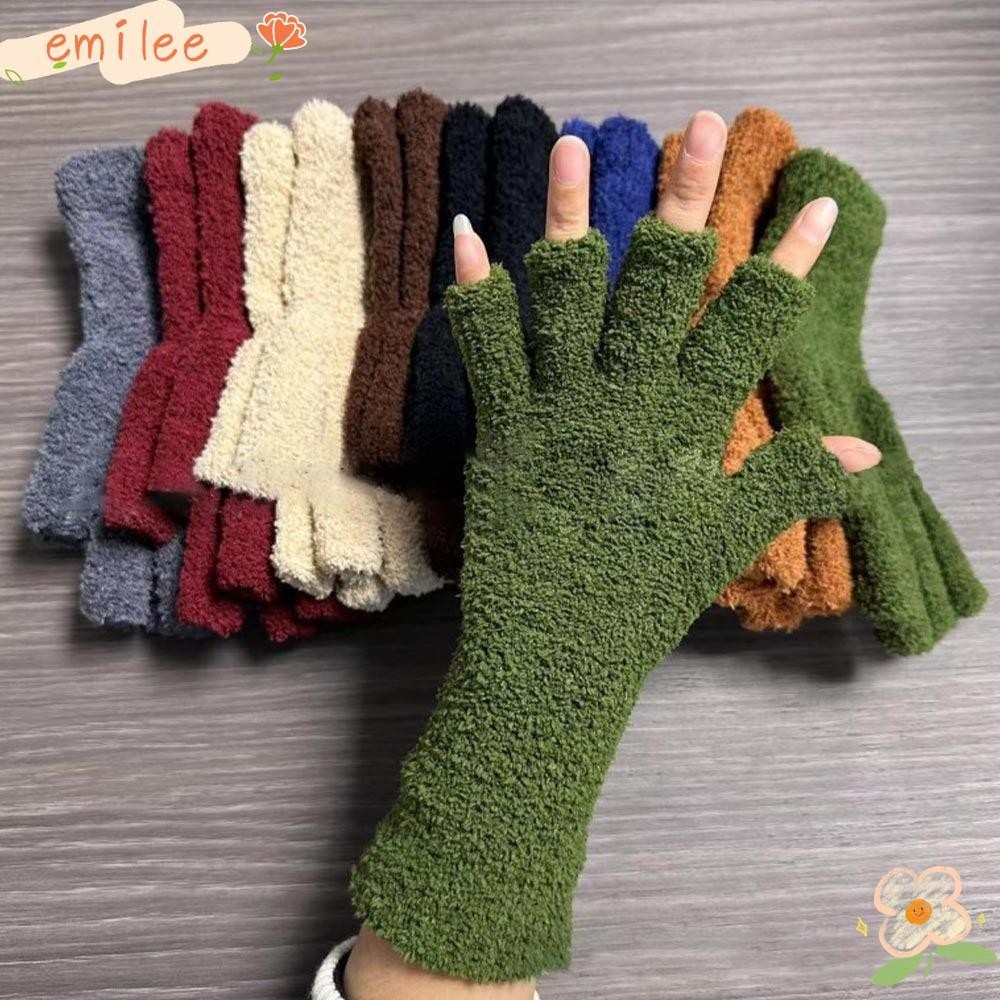 EMILEE Luvas De Velo De Coral , Sem Dedo De Pelúcia Térmicas Femininas De Inverno Quentes