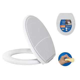 Assento Sanitário Tampa Vaso Oval Almofadado Branco Confortável Básico Metasul Universal Plus Slim Banheiro Lavabo