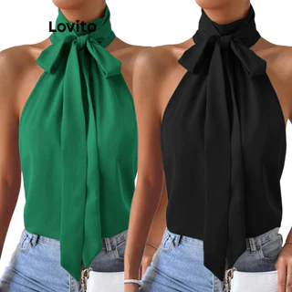 Lovito Blusa com Babado e Amarração na Frente para Mulheres LBE04049 (Verde)
