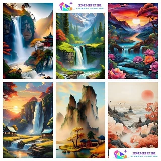 DOBUR | Conjunto De Pintura Com Diamante Cenário Natural Montanhas Lagos 5D DIY Round/Square Full Drill Canvas Número De Artesanato Decoração De Parede Doméstica