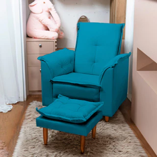 Poltrona Presente Para Dia das Mães Luna Com Puff Suede Azul Tiffany Liso Tana Decor