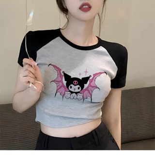 Kawii kuromi cyber y2k hippie goth crop top Cibernético Feminino y2k Gótico Harajuku Camiseta trashy