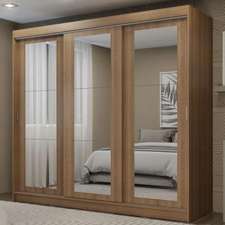 Guarda-Roupa Casal Madesa Kansas 3 Portas de Correr de Espelho 3 Gavetas em Oferta na Shopee