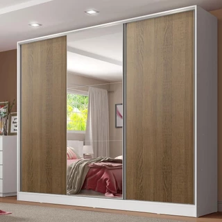 Guarda Roupa Casal 100% MDF Madesa Royale 3 Portas de Correr com Espelho - Branco/Rustic em Oferta na Shopee