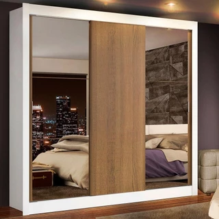 Guarda-Roupa Casal Madesa Lyon Plus 3 Portas de Correr com Espelhos 4 Gavetas em Oferta na Shopee