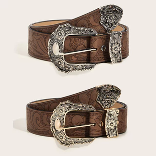 Cinto Feminino Padrão Marrom Com Cintura Decorativo Em Relevo