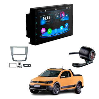 Kit Central Multimídia MP5 CarPlay Moldura 2Din Saveiro G5 2008 à 2012 7 Polegadas + Câmera de Ré