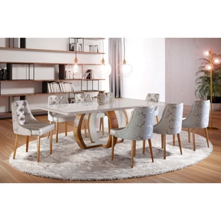 Conjunto Sala de Jantar Mesa 220x110cm Tampo Madeira com 8 Cadeiras Elegance 