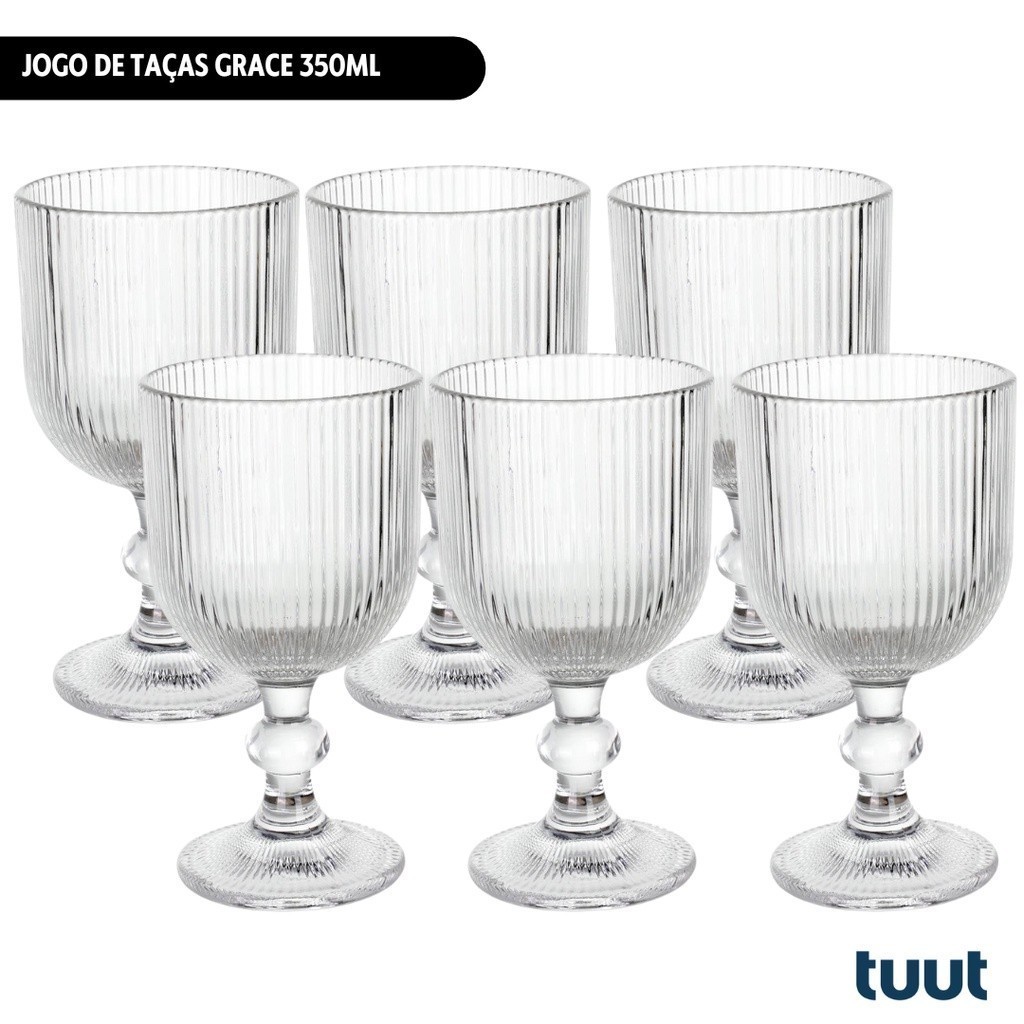 Jogo c/6 unid Taça 350ml Vidro Vinho Grace Tuut