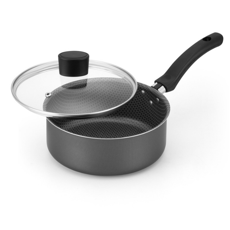 Panela 18Cm de Alumínio Antiaderente com Tampa de Vidro Temperada Cinza ...