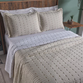 Cobre Leito Kit Colcha Percal CASAL ToqueMacio Bordado Decor