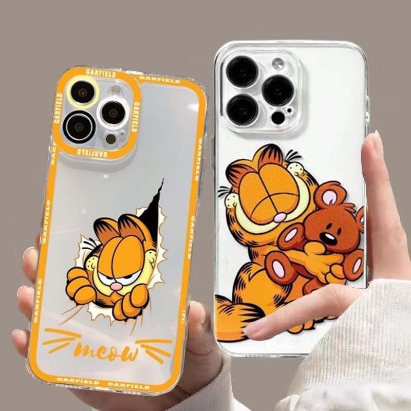 Caixa De Desenho Animado Garfield Para Samsung Galaxy A54 A25 A13 A12 A51 A71 A05 A52 A53 A50 A30 A32 A42 A23 Capa De Silicone Transparente Pára-Choques