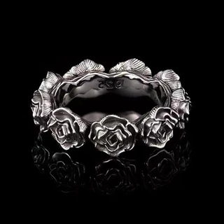 Retro Antique Silver Black Knight Rose Opeing Ring for Men Women Flower Anéis Ajustáveis Jóias