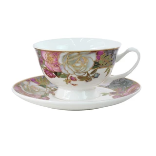 Xícara Com Pires Decorado De Porcelana 200ML - Wincy