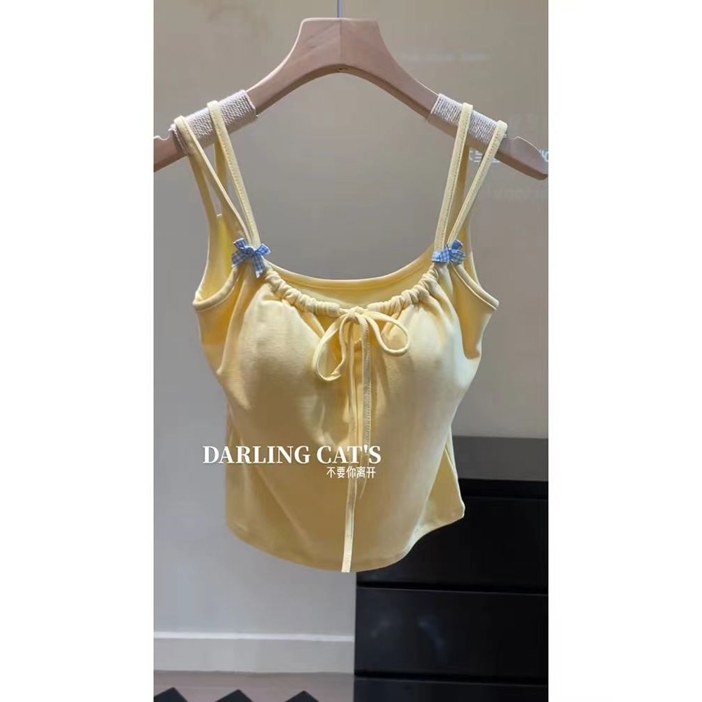 Leite Amarelo Pequeno Arco Fresco Camisole Mulher Verão Novo Estilo Doce  Estilo Slim-fit Estilo Curto com Peito Top Trendy | Shopee Brasil