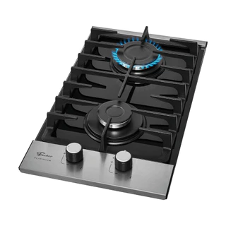 Cooktop a Gás Fischer 2 Bocas Platinium com Trempe de ferro fundido Mesa Vidro [33795-92120 Bivolt