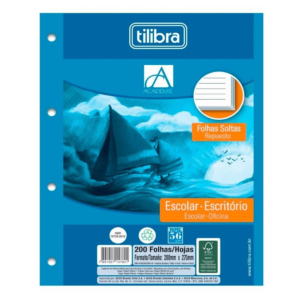 Refil Folhas Soltas Fichario Univ 4 Furos 200 folhas Tilibra