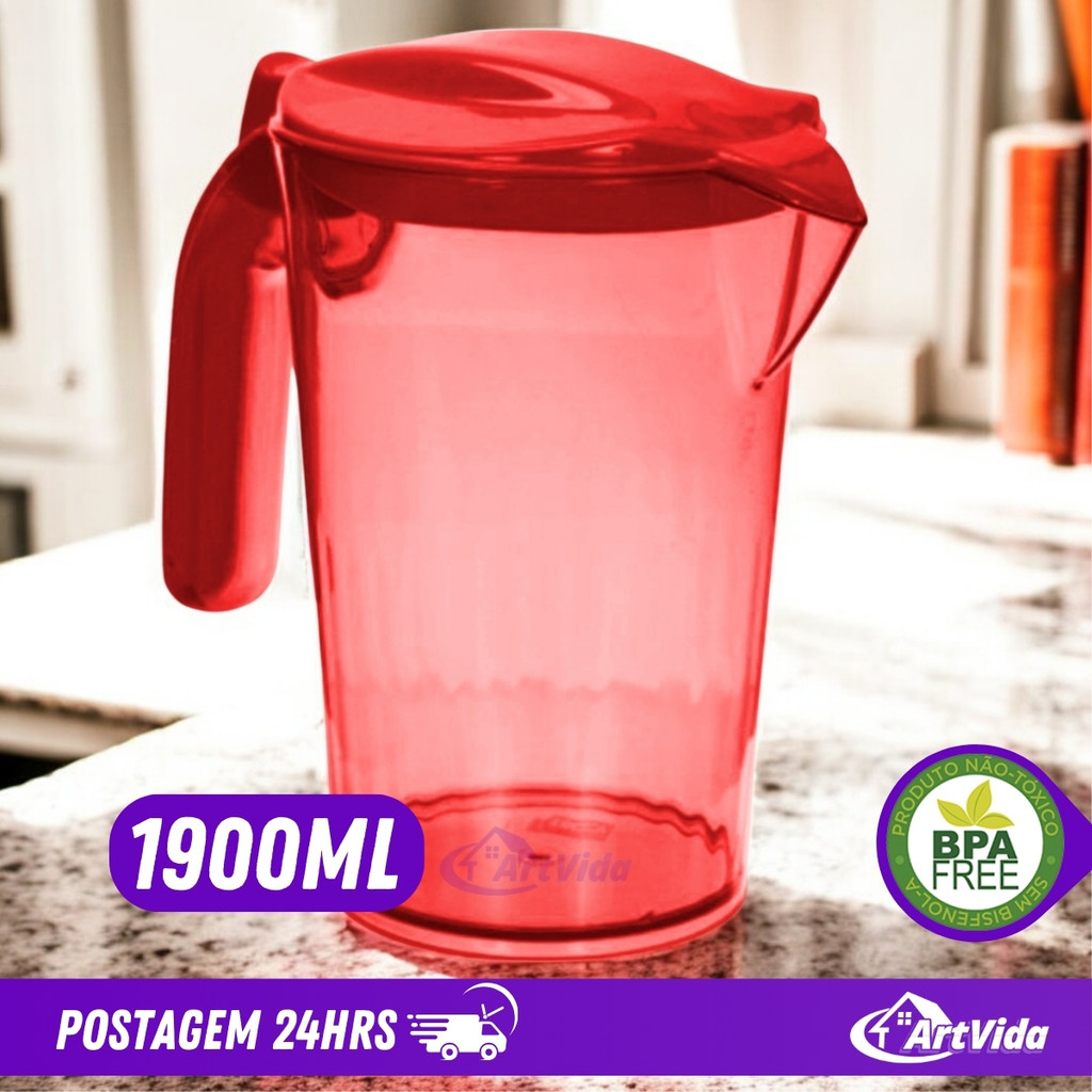 Jarra Acrílica Plástica Transparente 1,9L Resistente Sucos Bebidas