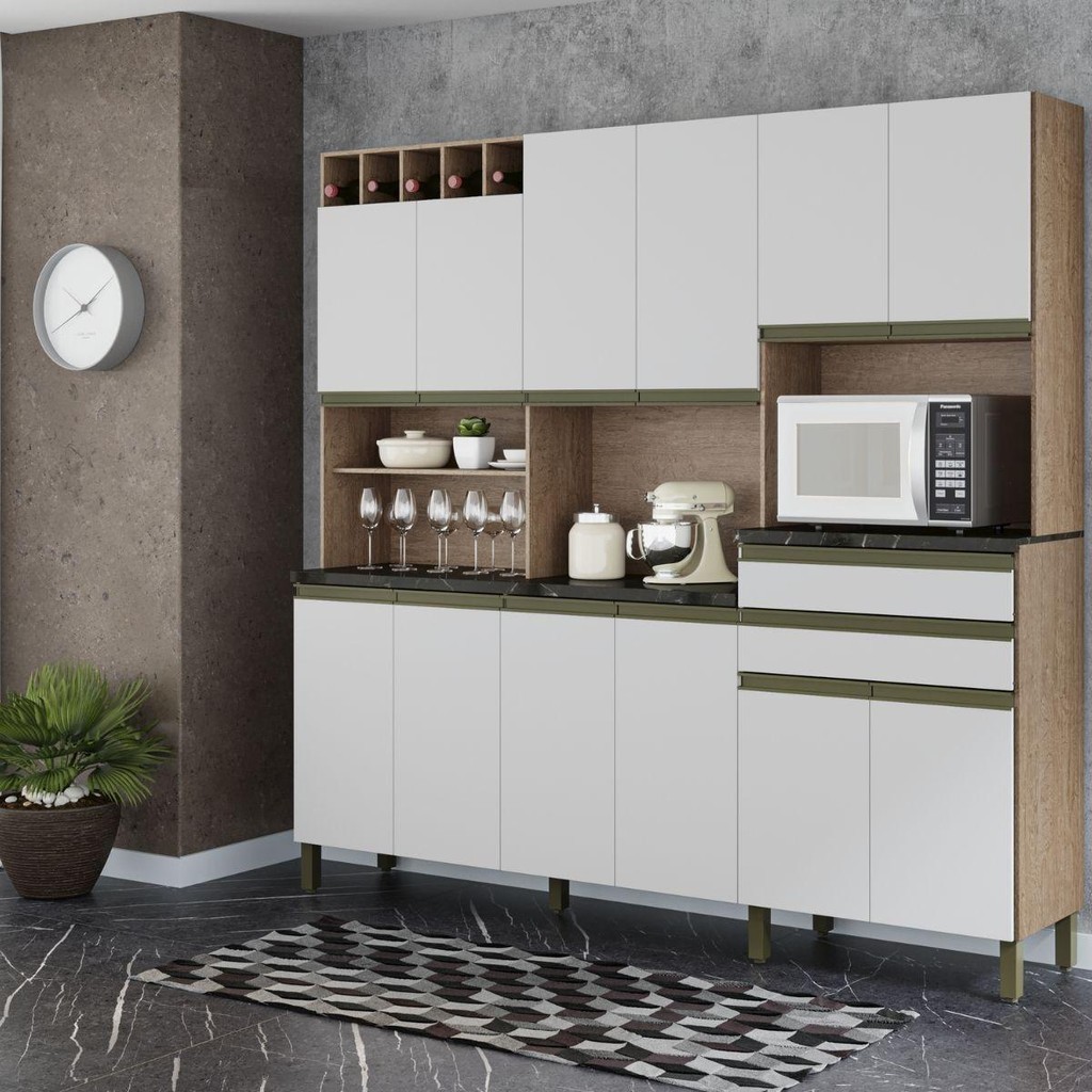 Cozinha Compacta Malbec Prime 12 Portas 2 Gavetas 100% MDF Branco ...