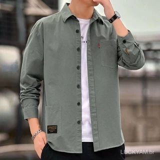 [❇Flash sale❇]New Sale Workwear Shirt Upscale100%Pure Color Ironing Free Loose Shirt Men's Long Sleeve Leisure Cargo Shirt Spring and Autumn Coat Men's Fashion