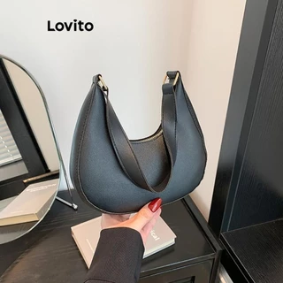 Lovito Bolsa de axila casual com zíper simples e elegante e versátil bolsa de ombro pequena para mulheres LFA28447