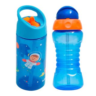 Garrafa Infantil Canudo 400ml Astronauta + Garrafa Infantil Canudo 300ml Fresh Marinho - Buba