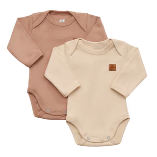 Kit Com 2 Bodies Manga Longa Bebê Unissex 100% Algodão Egípcio Bege/Marrom Proteção UV 50+ Body Bodies Bebê Bebe Infantil Enxoval Presente Premium Barato Chá de Bebê Roupa Infantil Menina Menino Roupas de Bebê