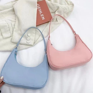 Crazy bag Saco De Nylon Travessa Para Mulheres 2024 Novo Estilo De Bolinho De Massa Leve Ombro Pequeno Axila De Cor Sólida Feminino De Um