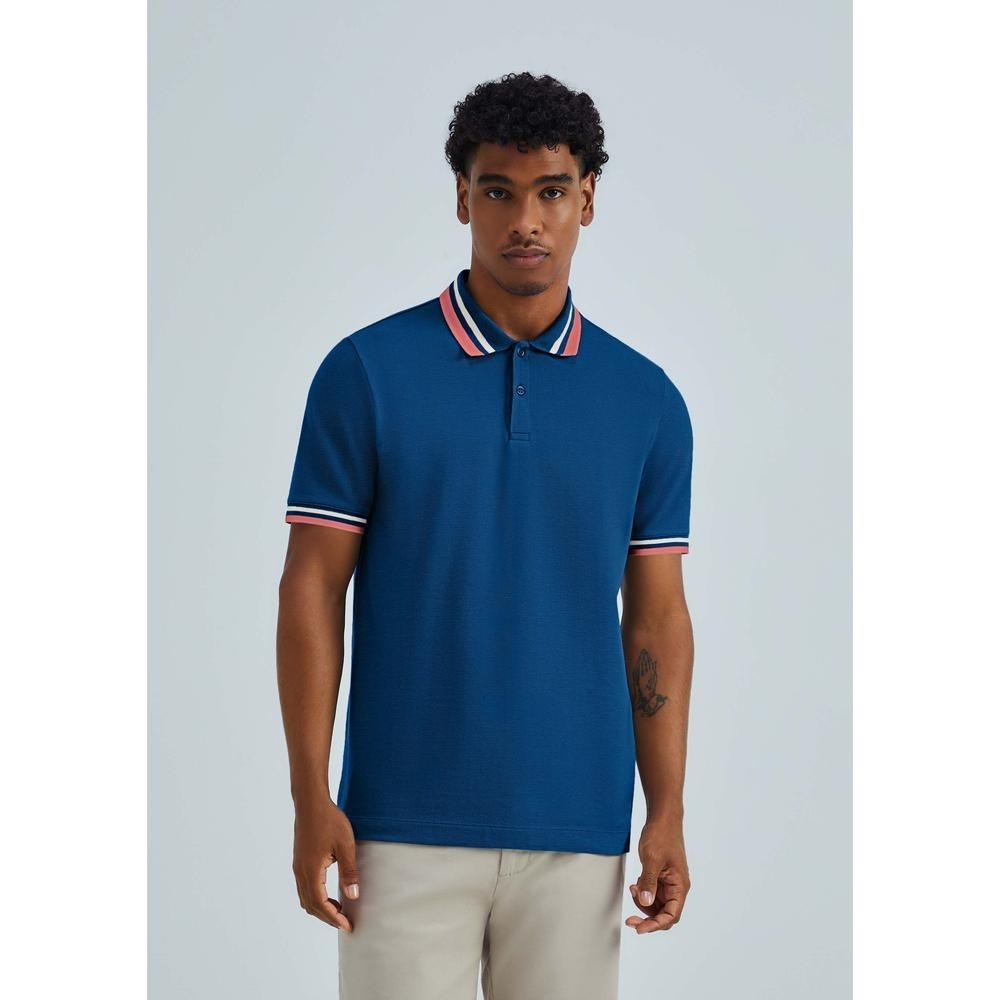 Camisa Polo Masculina Manga Curta Com Retilínea