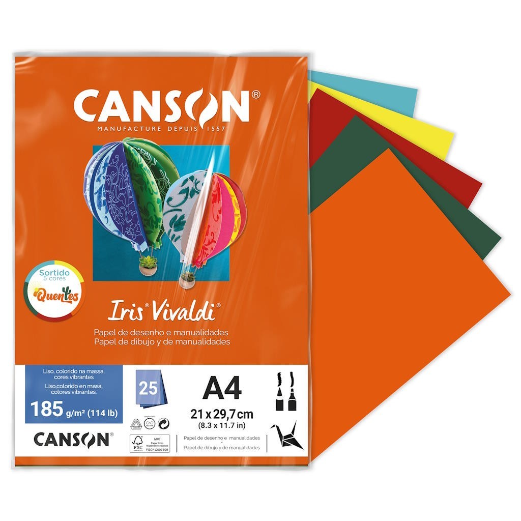 CANSON Iris Vivaldi – 25 Feuilles Papier Couleur A4 240 G/m², Assortiment Bleu, Idéal Dessin, Loisirs Créatifs, Impression