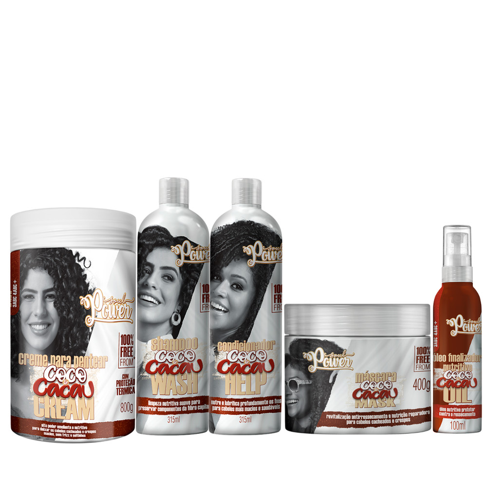 Soul Power Coco e Cacau Kit Completo + Creme p/ Pentera 800ml + Óleo Finalizador 100ml
