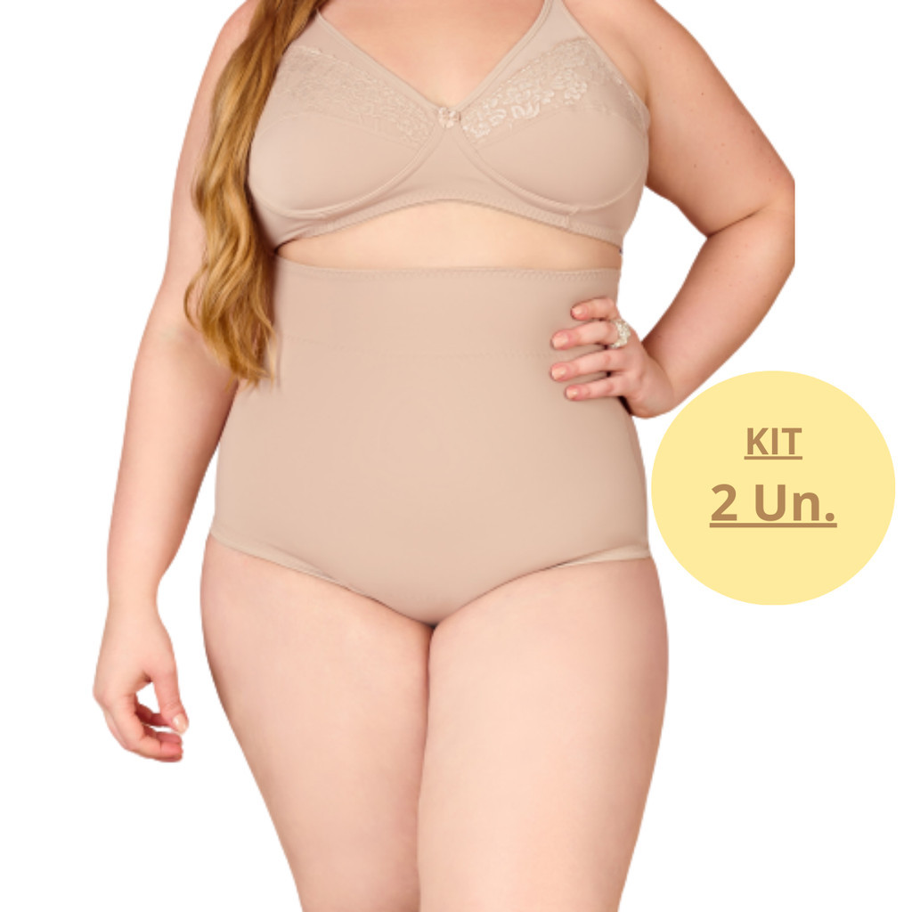 Kit 2 Cinta Alta Modeladora Plus Size Tecido Frontal Duplo Compressão