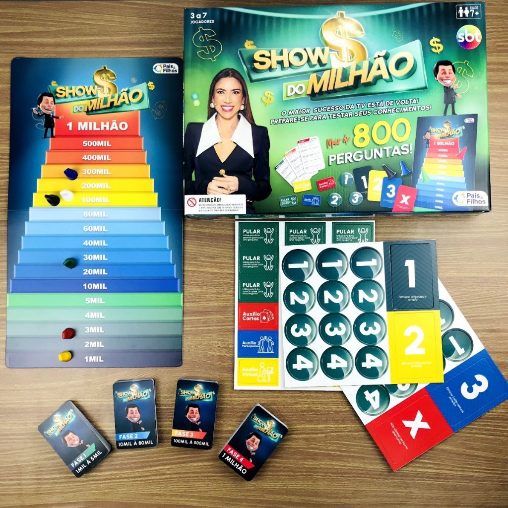 Jogo Show do Milhão – 800 Perguntas Jogo de Mesa Oficial SBT Diversão e Conhecimento Silvio Santos