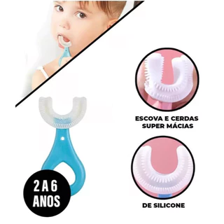 Escova De Dente Infantil Formato U 360° De Silicone Macia Para Higiene Bucal Segura e Divertida Para Bebês e Crianças em Oferta na Shopee