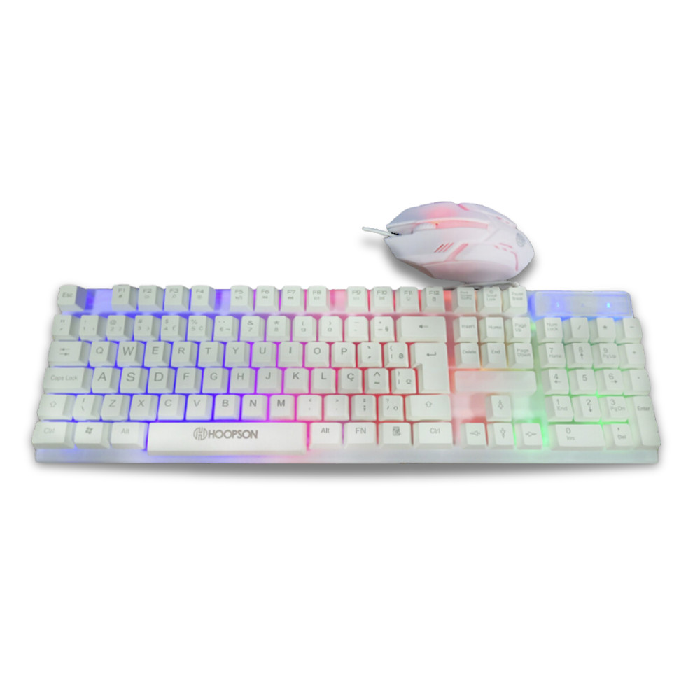 Kit Mouse Teclado Gamer USB Branco Led RGB Teclas Anti Ghosting Hoopson ...