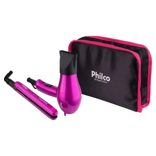 Kit Travel Shine Rosa Philco Prancha + Secador