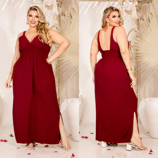 Vestido Longo Plus Size Feminino Alças Decote V Elástico na Cintura Viscolinho em Oferta na Shopee