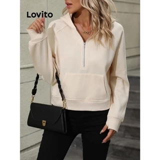 Lovito Moletom casual com bolso com zíper liso para mulheres LNL54220