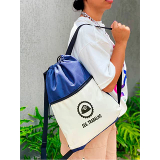 Mochila Saco Nylon SEG. TRABALHO Academia Esportiva Gym Bag Fitness Cordão Preto Sack Outline Nylon Resistente Sacochila