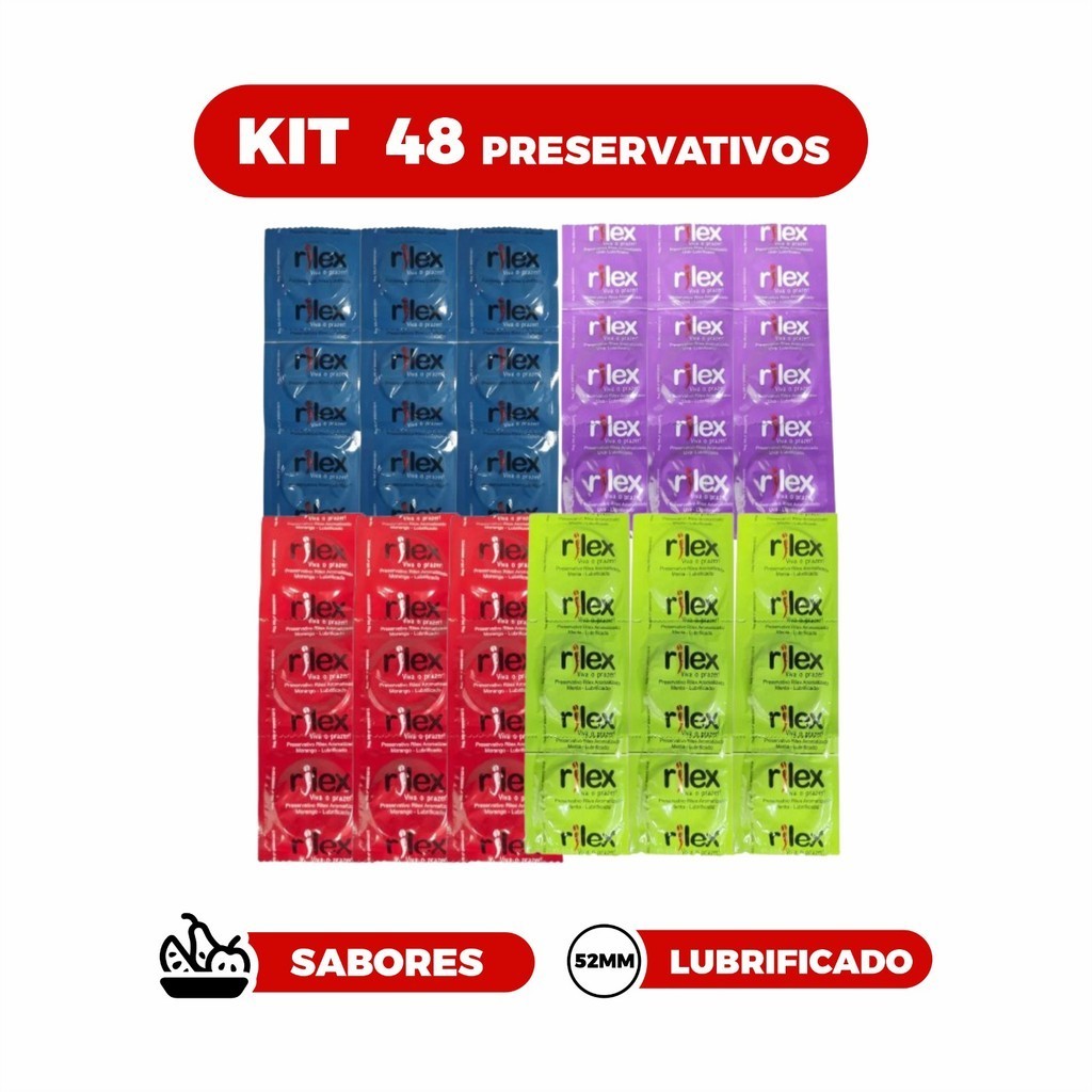 192 Preservativo Camisinha Rilex 48 Morango + 48 Menta + 48 Uva + 48 Tradicional Lubrificado