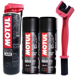 Kit Motul Limpa e Lubrifica Correntes C1 + C2 + Escovinha de Limpeza