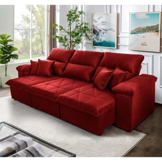Sofá Retrátil Reclinável Trento 2,30m Suede Velut Vermelho Molas no Assento - King House