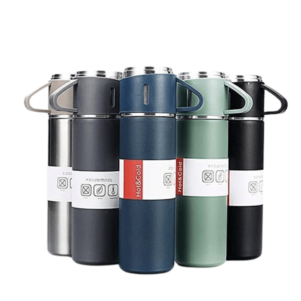 kit de presente garrafa térmica com 3 xicaras