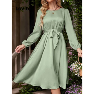 Lovito Vestido feminino elegante com cinto liso LNL52112