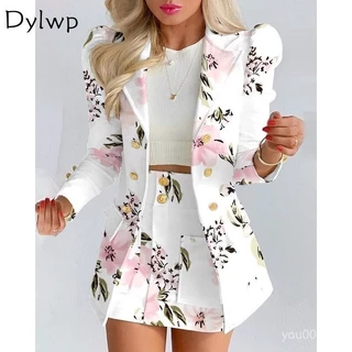 Blazer de manga comprida feminino e mini saia conjunto com primavera outono