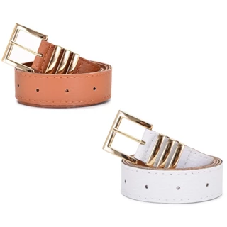 kIT 2 Cinto Feminino Fivela Dourada Metal Moda Fashion Grande Oferta