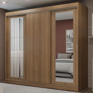 Guarda-Roupa Casal Madesa Kansas 3 Portas de Correr com Espelhos 3 Gavetas em Oferta na Shopee