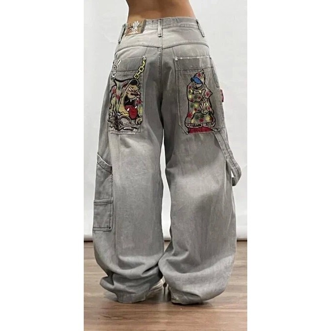2024 novo hip-hop americano jeans folgados retrô Harajuku calça de