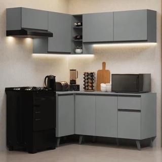Armário de Cozinha Completa de Canto 325cm Cinza Nice Madesa 06 em Oferta na Shopee