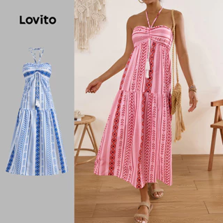 Lovito Vestido Boho Tribal com Estampa de Borlas para Mulheres LBL17610